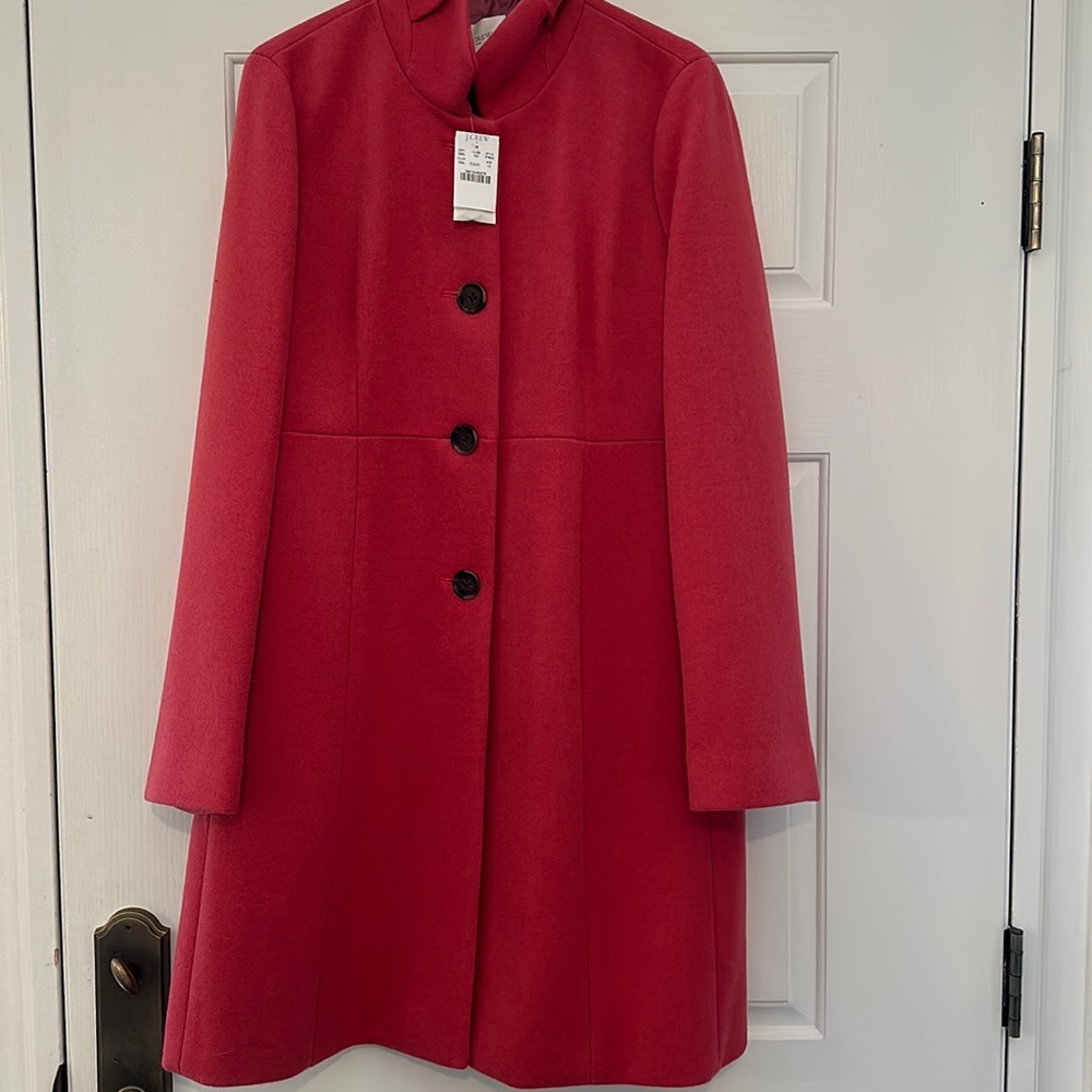 J Crew Factory raspberry pink wool coat ruffle stand collar NWT 12